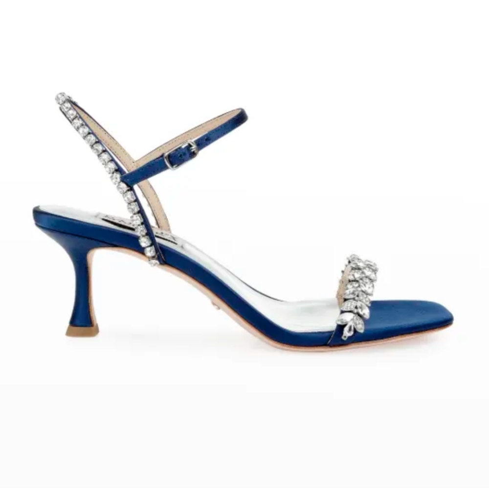 Badgley Mischka blue satin and jeweled Kenya sandal heels
